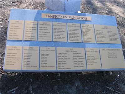 Een foto van de sokkel met de ETC interclubkampioenen en erevoorzitters